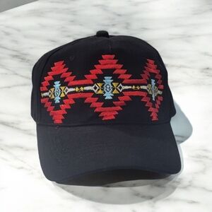 Black Cap with Red Geometric Embroidery